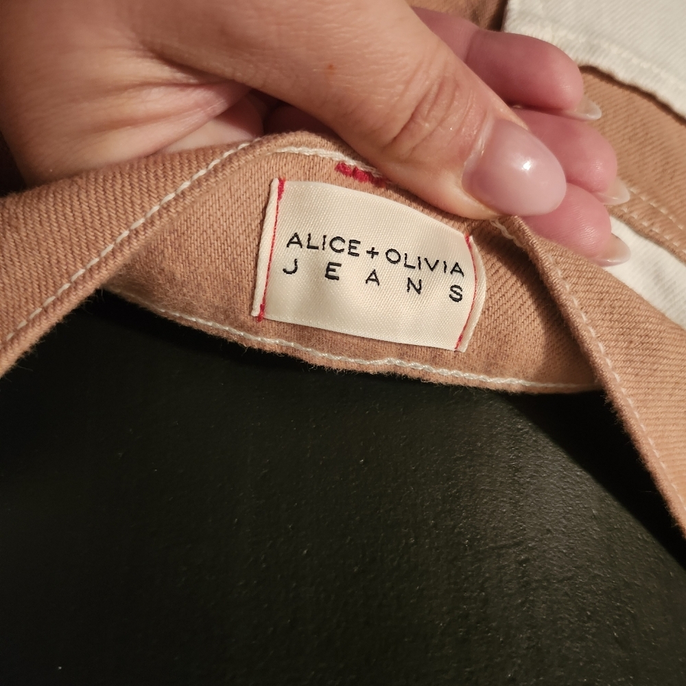 Alice + Olivia White, Tan & Brown Patchwork Wide-Leg Cropped Jeans - Picture 6 of 7